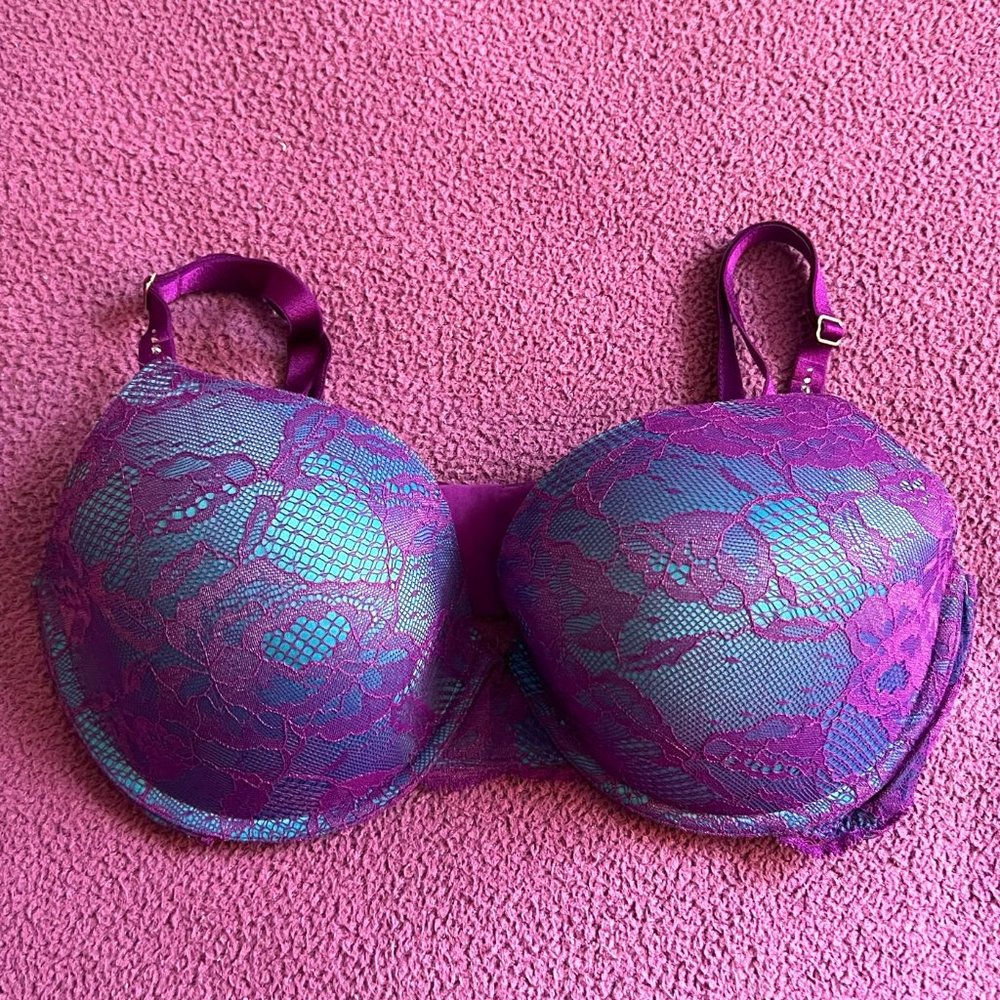Victoria's Secret BioFit Demi Uplift Push-Up Lace Blue and Purple Bra - 36DD 36E